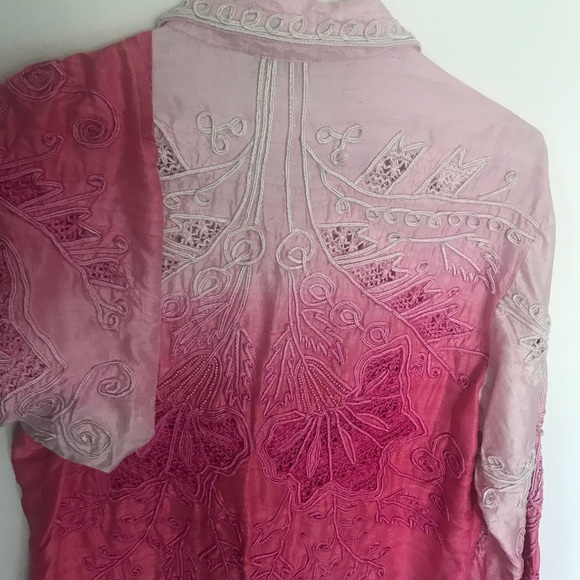 Sandy Starkman Silk Embroidered Beaded Jacket Pink L - Picture 11 of 13